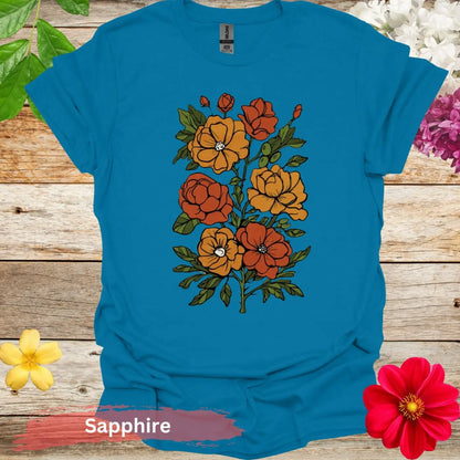 Vibrant Floral Illustration Graphic T-shirt - S / Sapphire - Physical Item