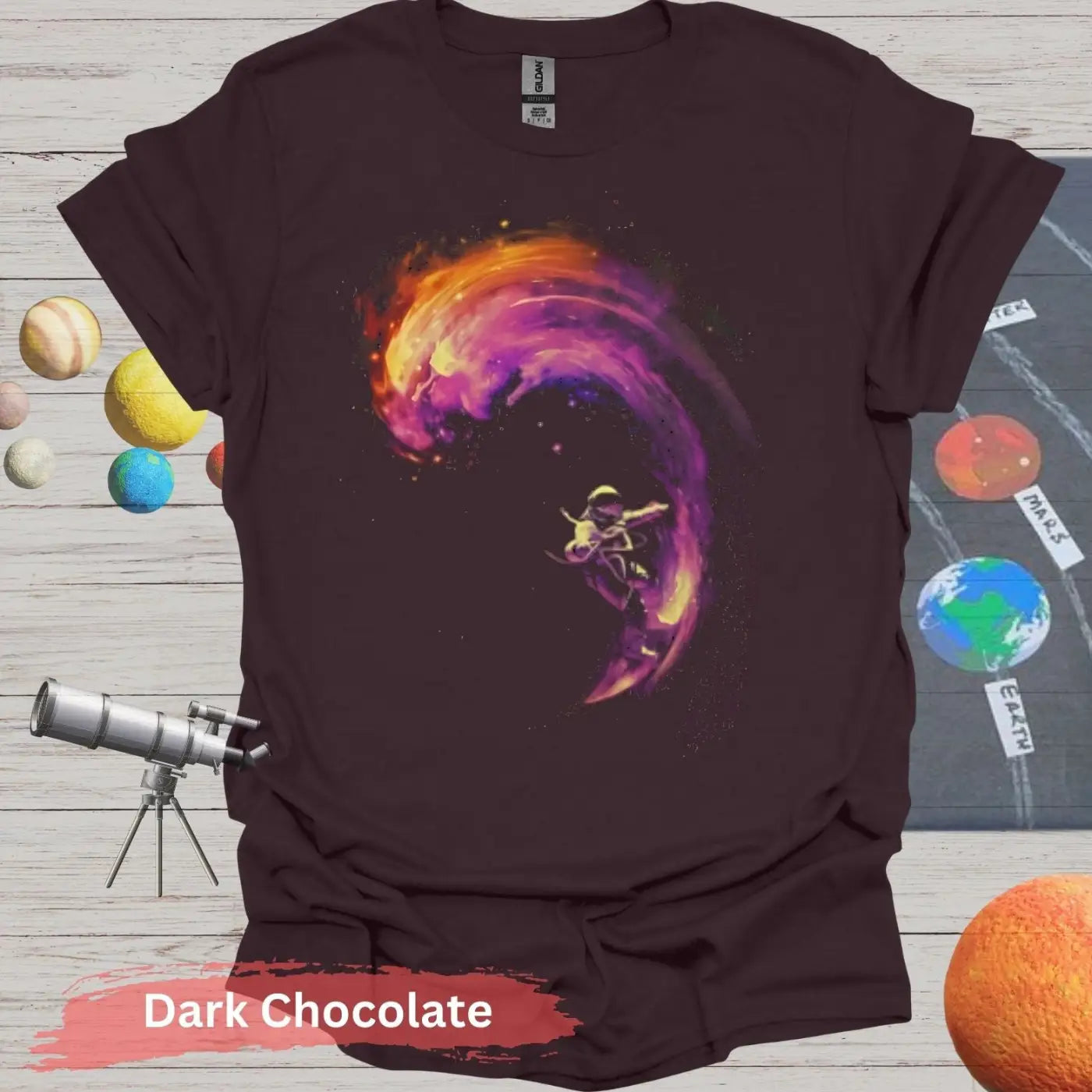 Vibrant Fluidity: Abstract Wave & Humanoid T-Shirt - S / Dark Chocolate - Physical Item