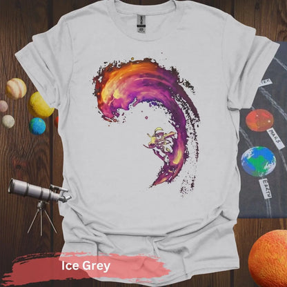 Vibrant Fluidity: Abstract Wave & Humanoid T-Shirt - S / Ice Grey - Physical Item