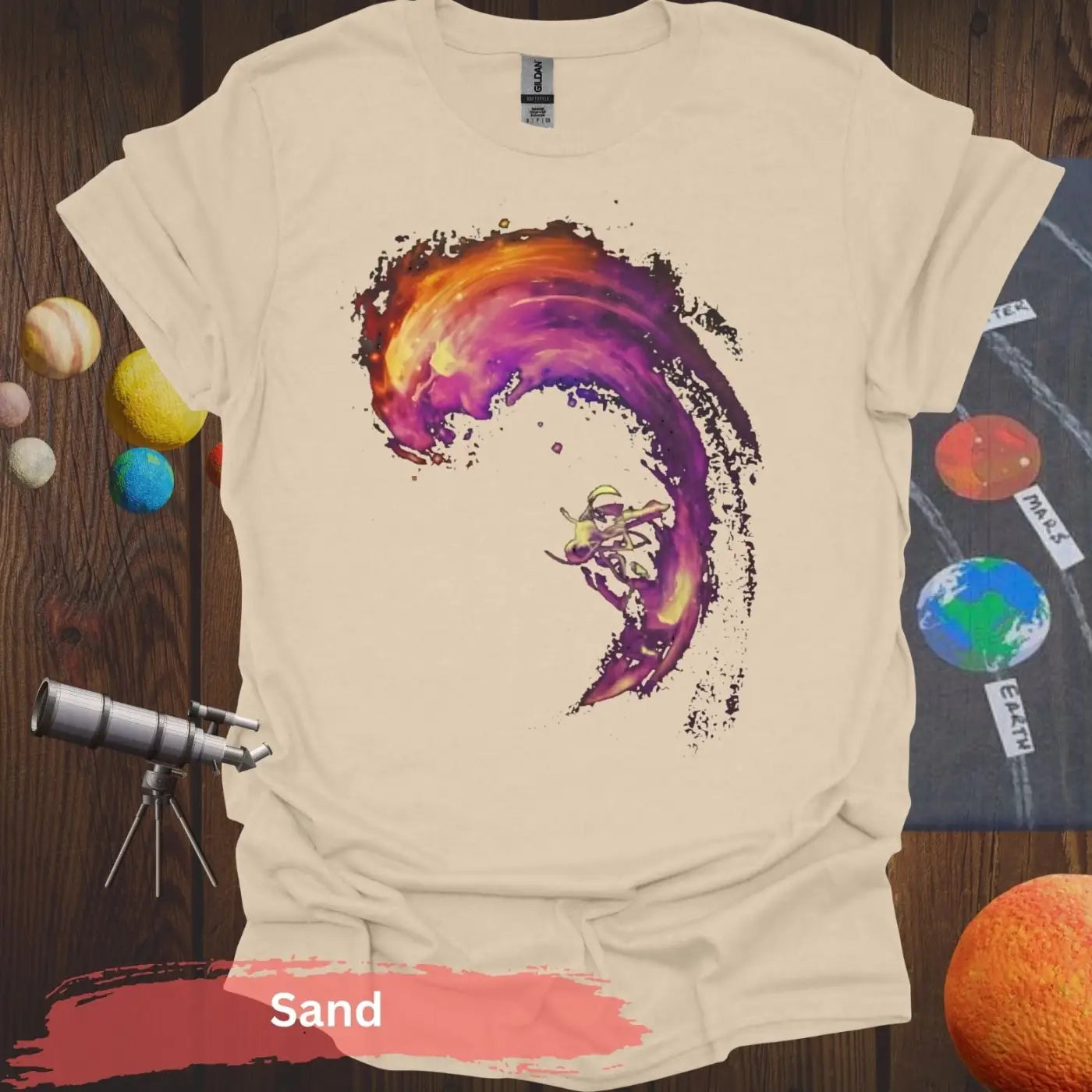 Vibrant Fluidity: Abstract Wave & Humanoid T-Shirt - S / Sand - Physical Item