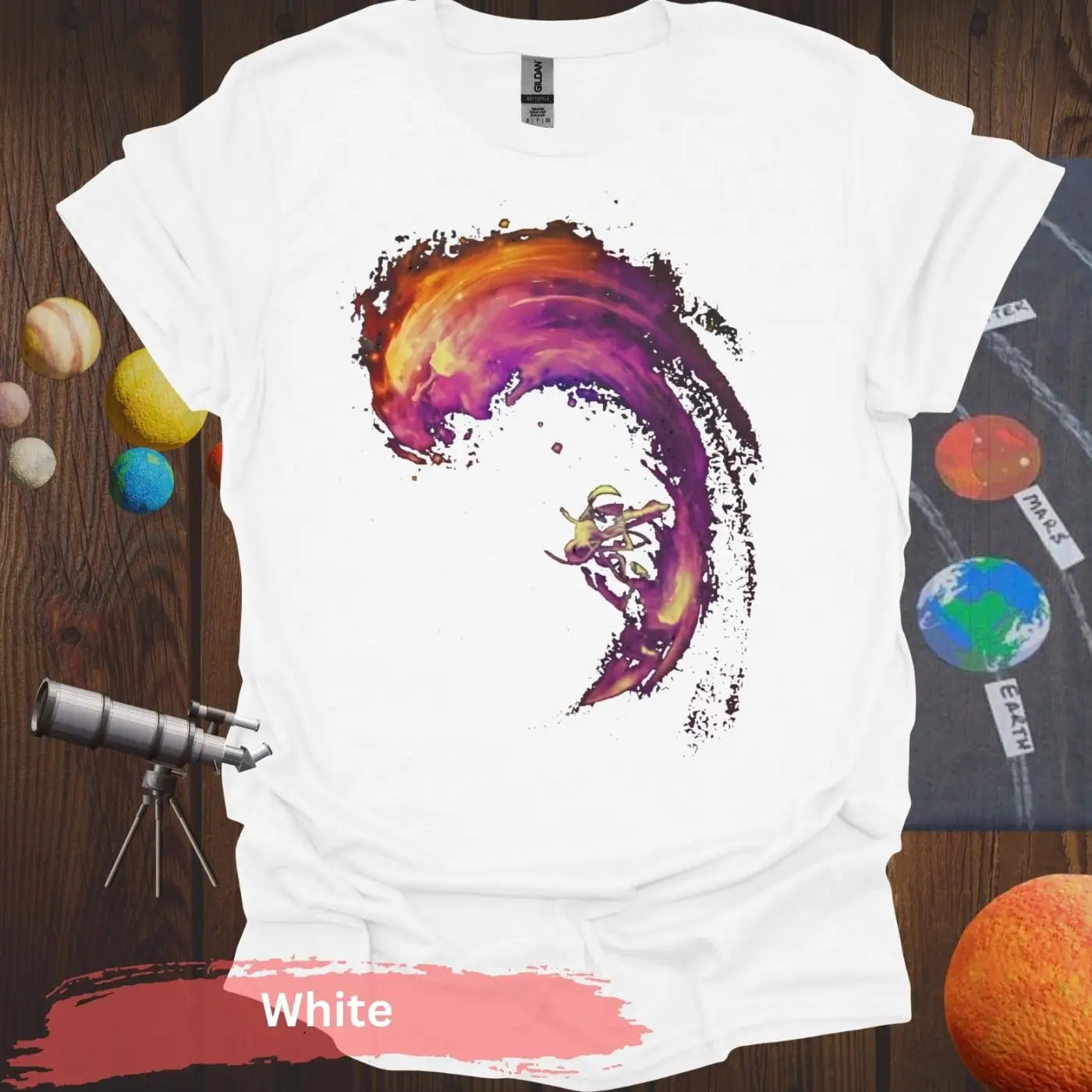 Vibrant Fluidity: Abstract Wave & Humanoid T-Shirt - S / White - Physical Item