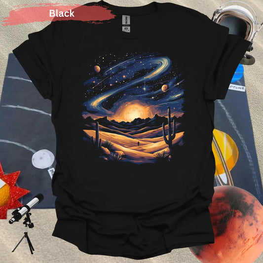 Vibrant Galaxy Desert Landscape T-Shirt - S / Black - Physical Item