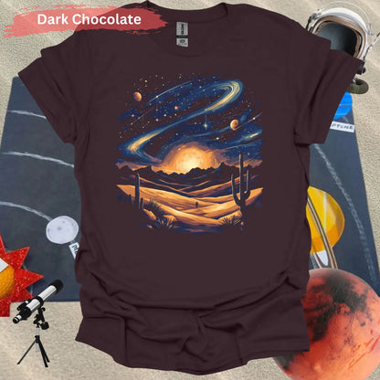 Vibrant Galaxy Desert Landscape T-Shirt - S / Dark Chocolate - Physical Item