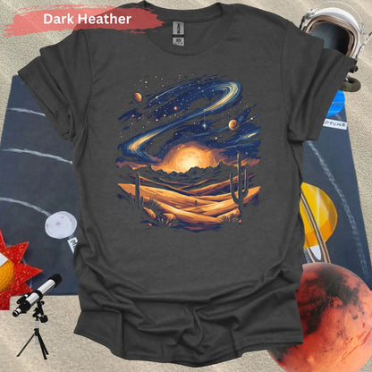 Vibrant Galaxy Desert Landscape T-Shirt - S / Dark Heather - Physical Item