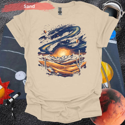 Vibrant Galaxy Desert Landscape T-Shirt - S / Sand - Physical Item