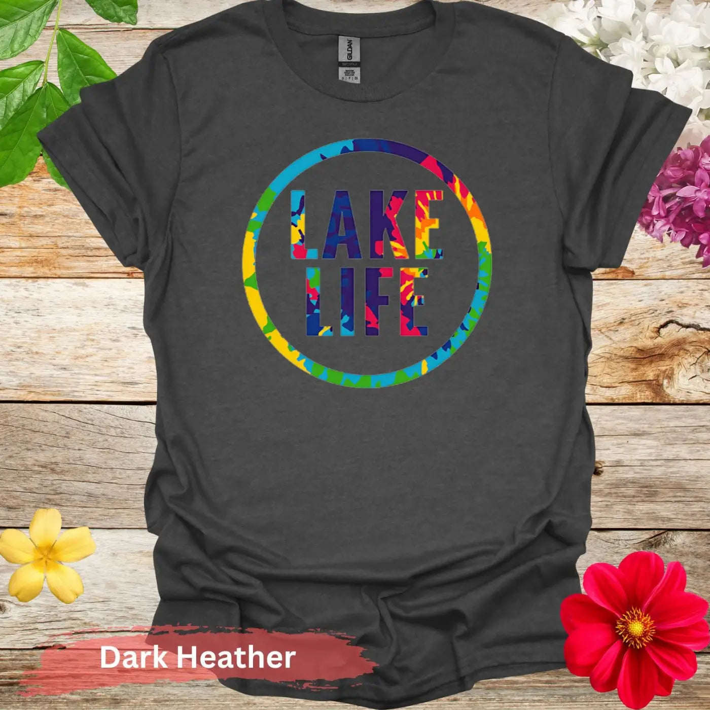 Vibrant Lake Life Graphic T-shirt - S / Dark Heather - Physical Item