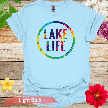 Vibrant Lake Life Graphic T-shirt - S / Light Blue - Physical Item