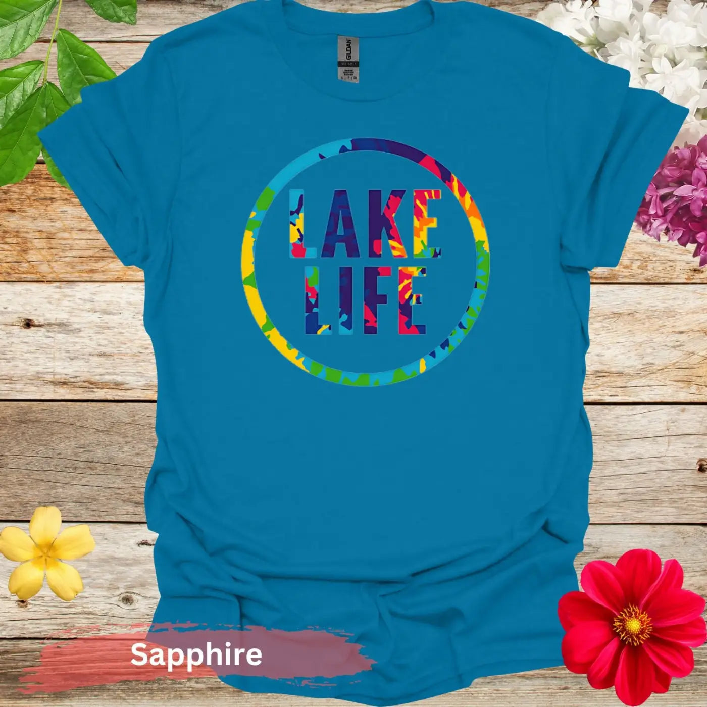 Vibrant Lake Life Graphic T-shirt - S / Sapphire - Physical Item