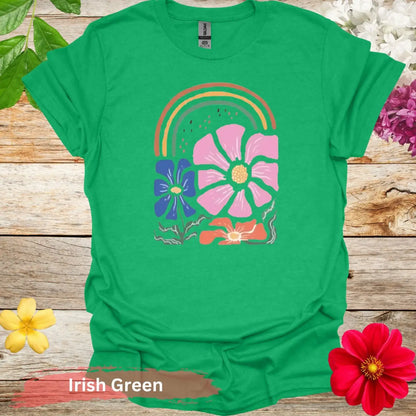 Rainbow and Floral T-shirt - S / Irish Green - Physical Item