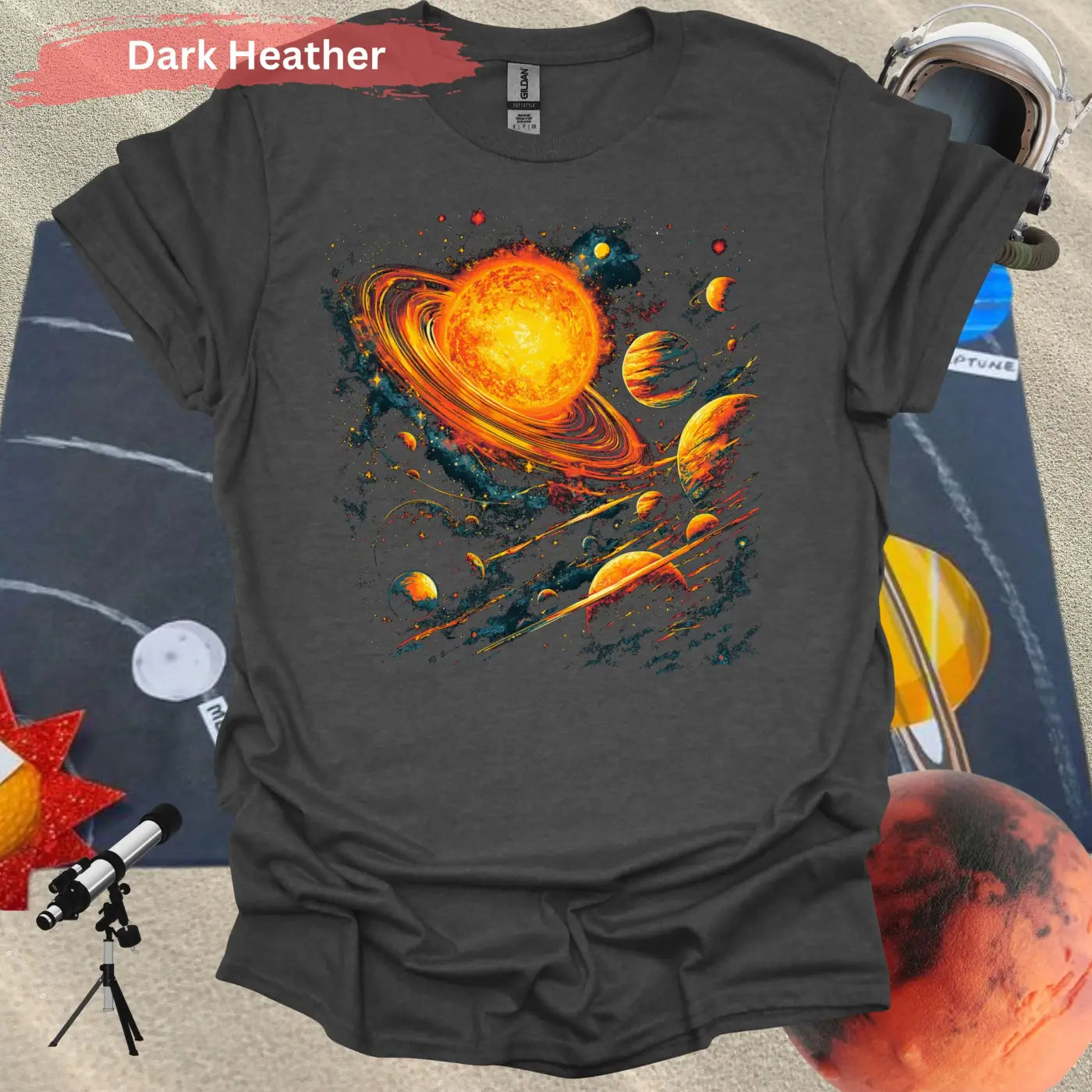 Vibrant Solar System Planets and Stars Art T-Shirt - Physical Item