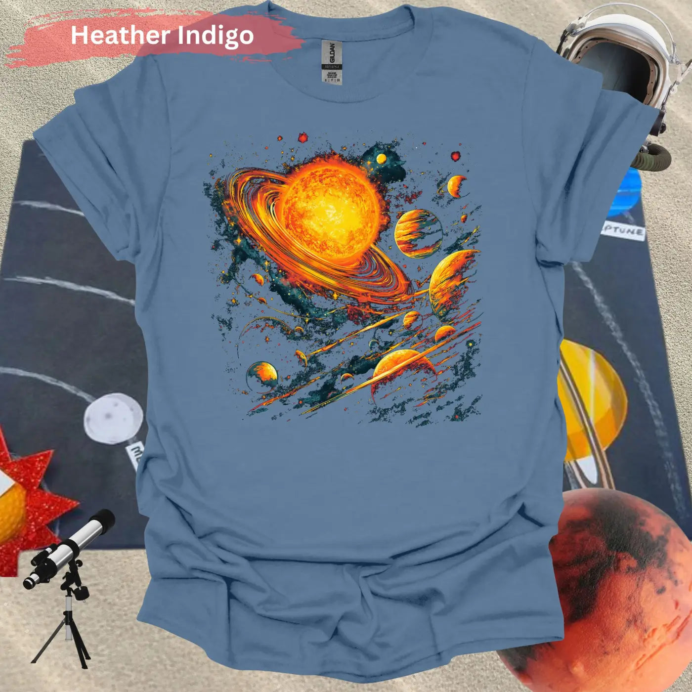 Vibrant Solar System Planets and Stars Art T-Shirt - Physical Item