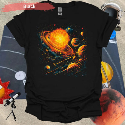 Vibrant Solar System Planets and Stars Art T-Shirt - Physical Item