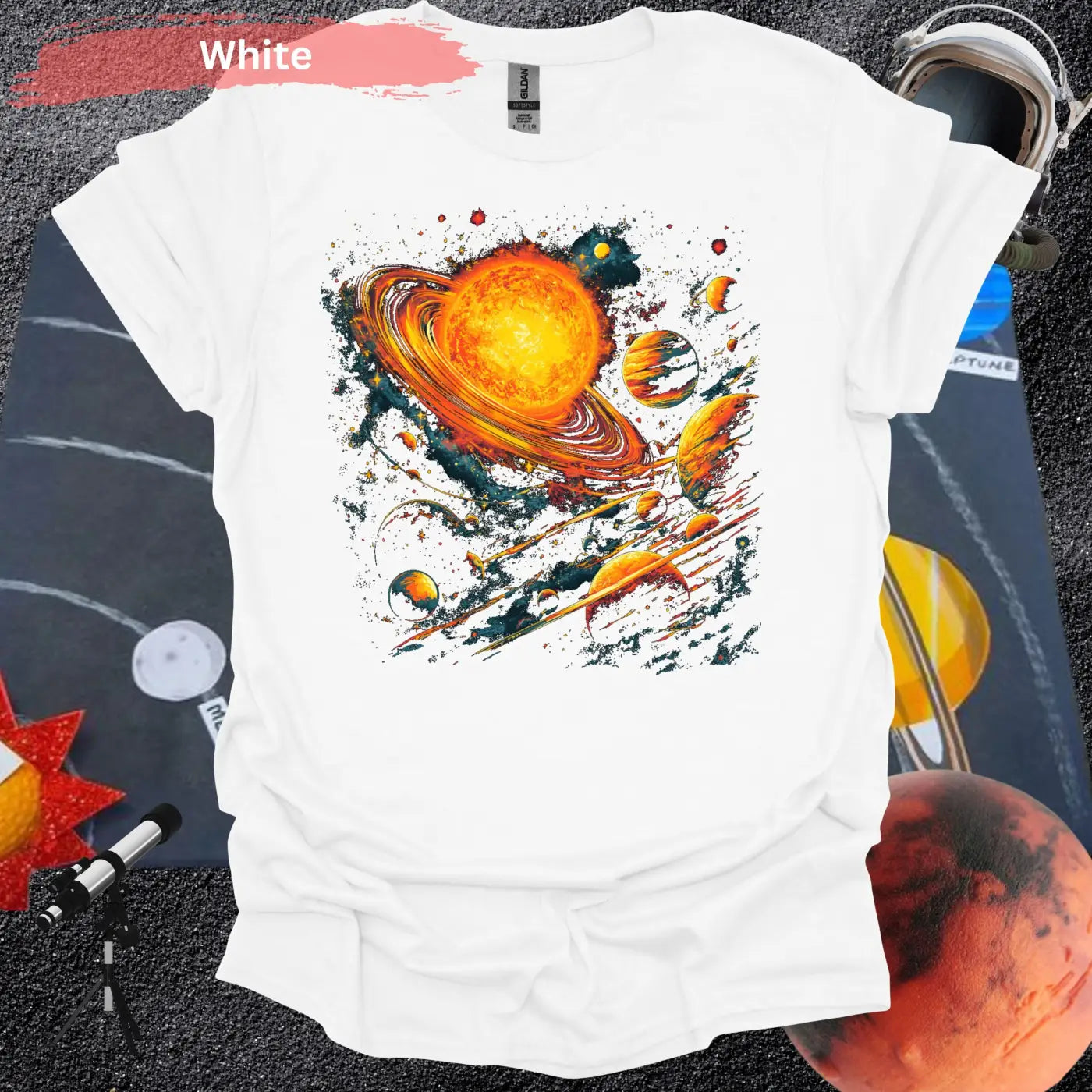 Vibrant Solar System Planets and Stars Art T-Shirt - Physical Item