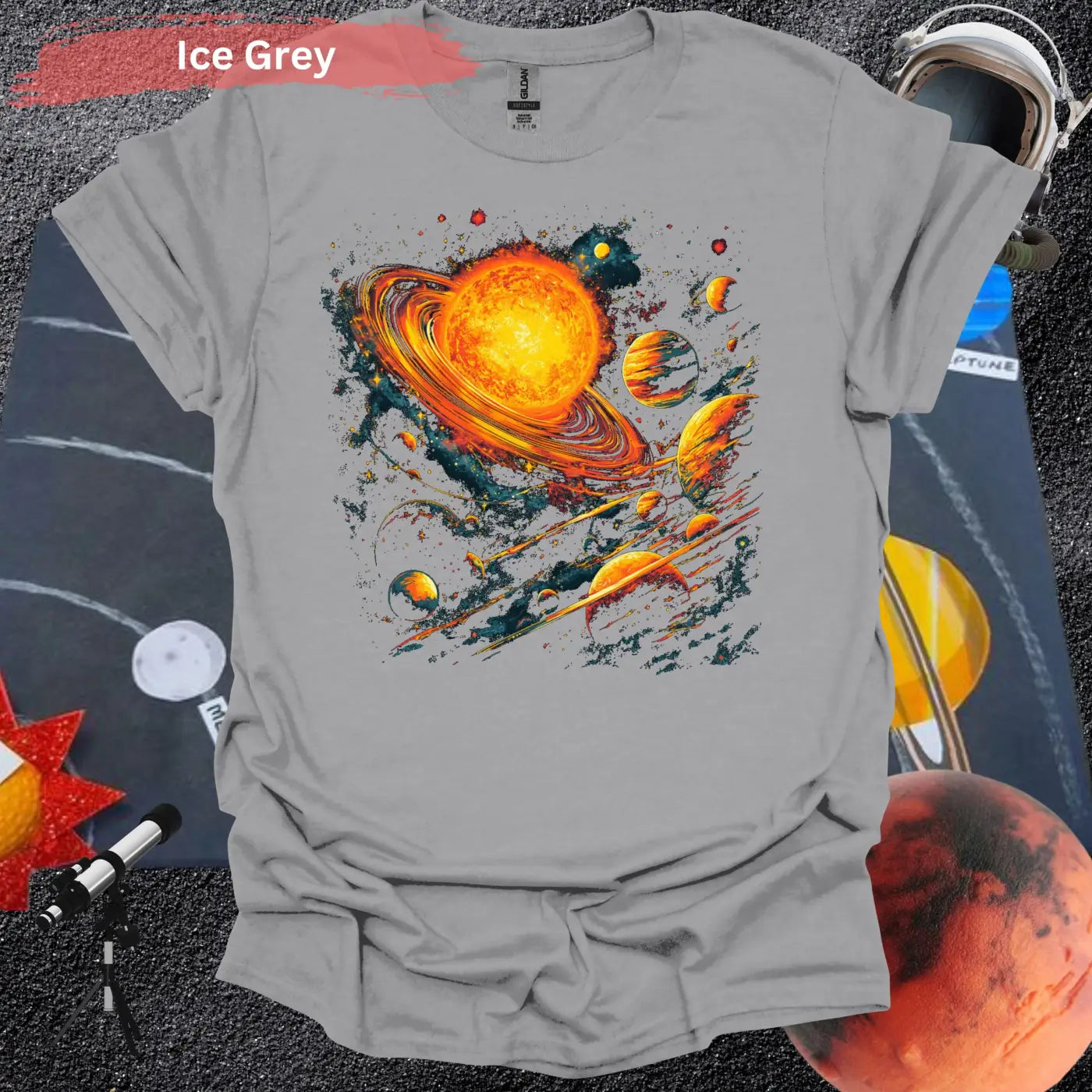 Vibrant Solar System Planets and Stars Art T-Shirt - Physical Item