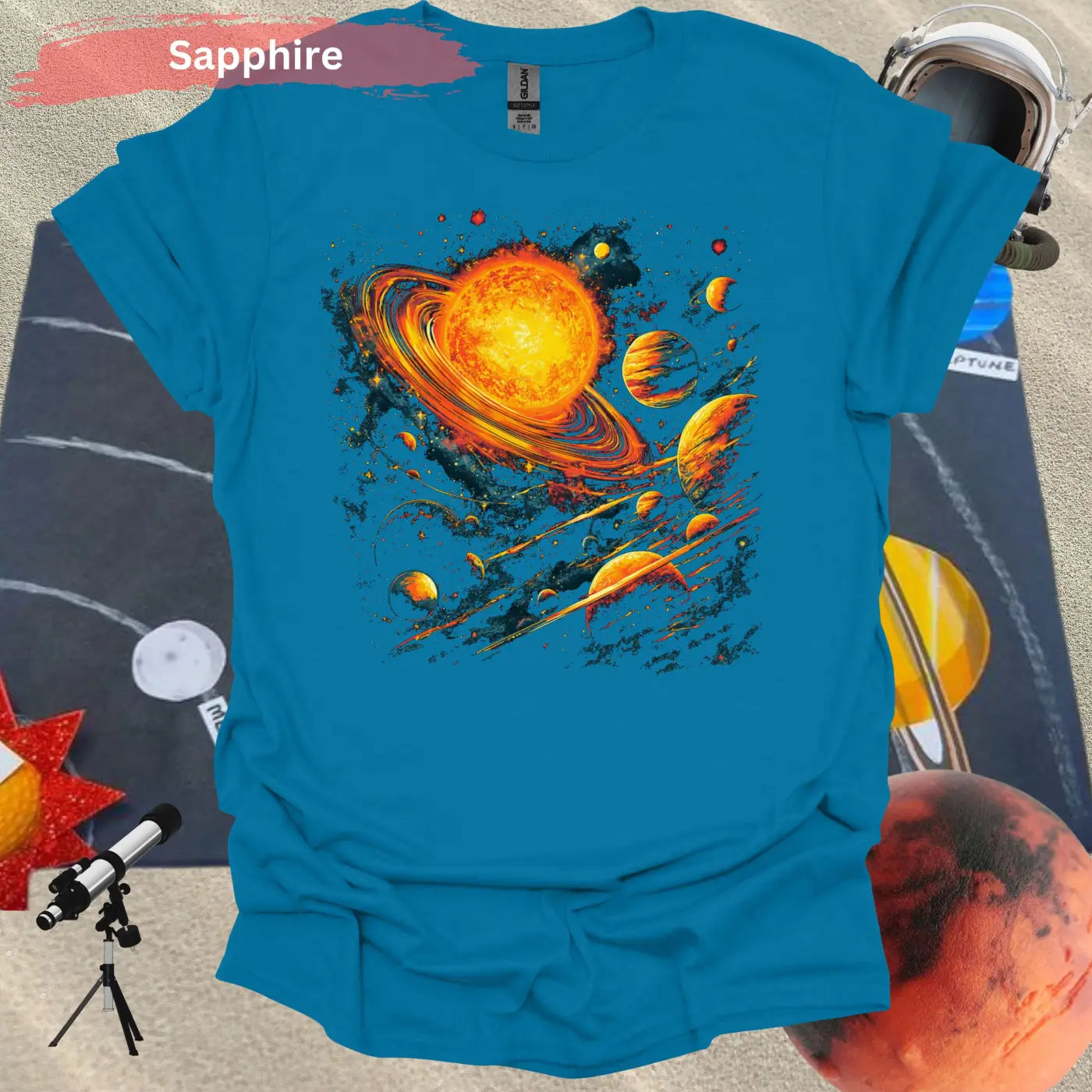 Vibrant Solar System Planets and Stars Art T-Shirt - Physical Item