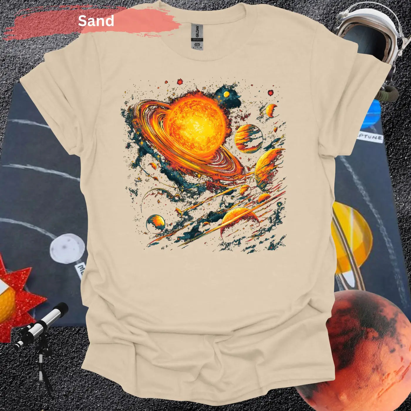 Vibrant Solar System Planets and Stars Art T-Shirt - Physical Item