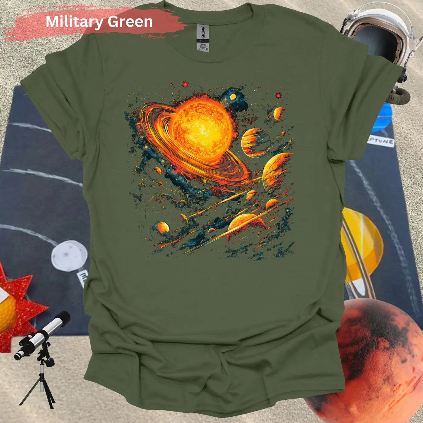 Vibrant Solar System Planets and Stars Art T-Shirt - Physical Item