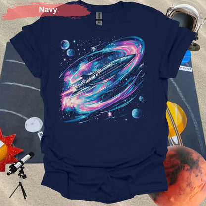 Vibrant Space Rocket and Planets T-shirt - S / Navy - Physical Item