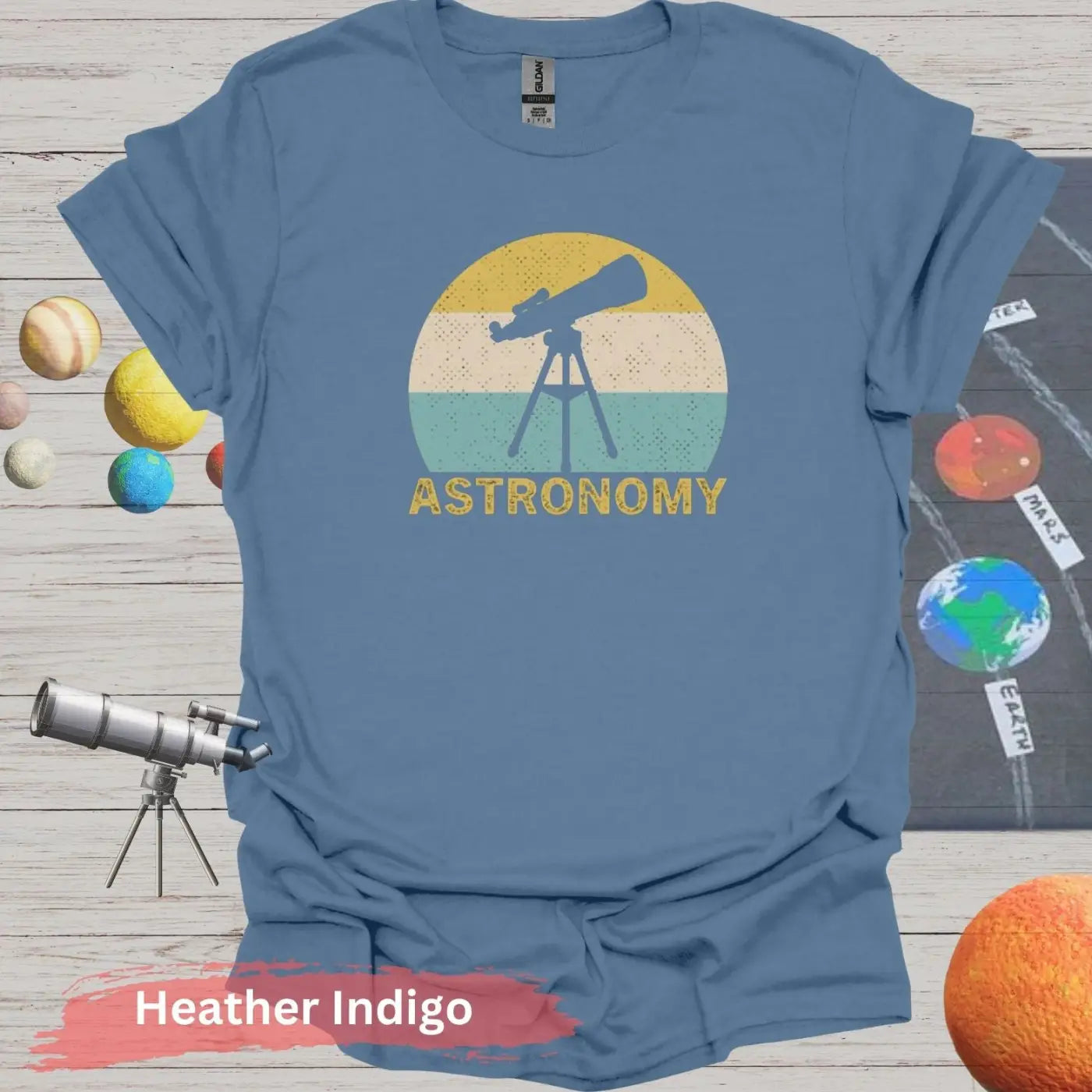 Retro Astronomy Telescope T-shirt - Heather Indigo / S - Physical Item