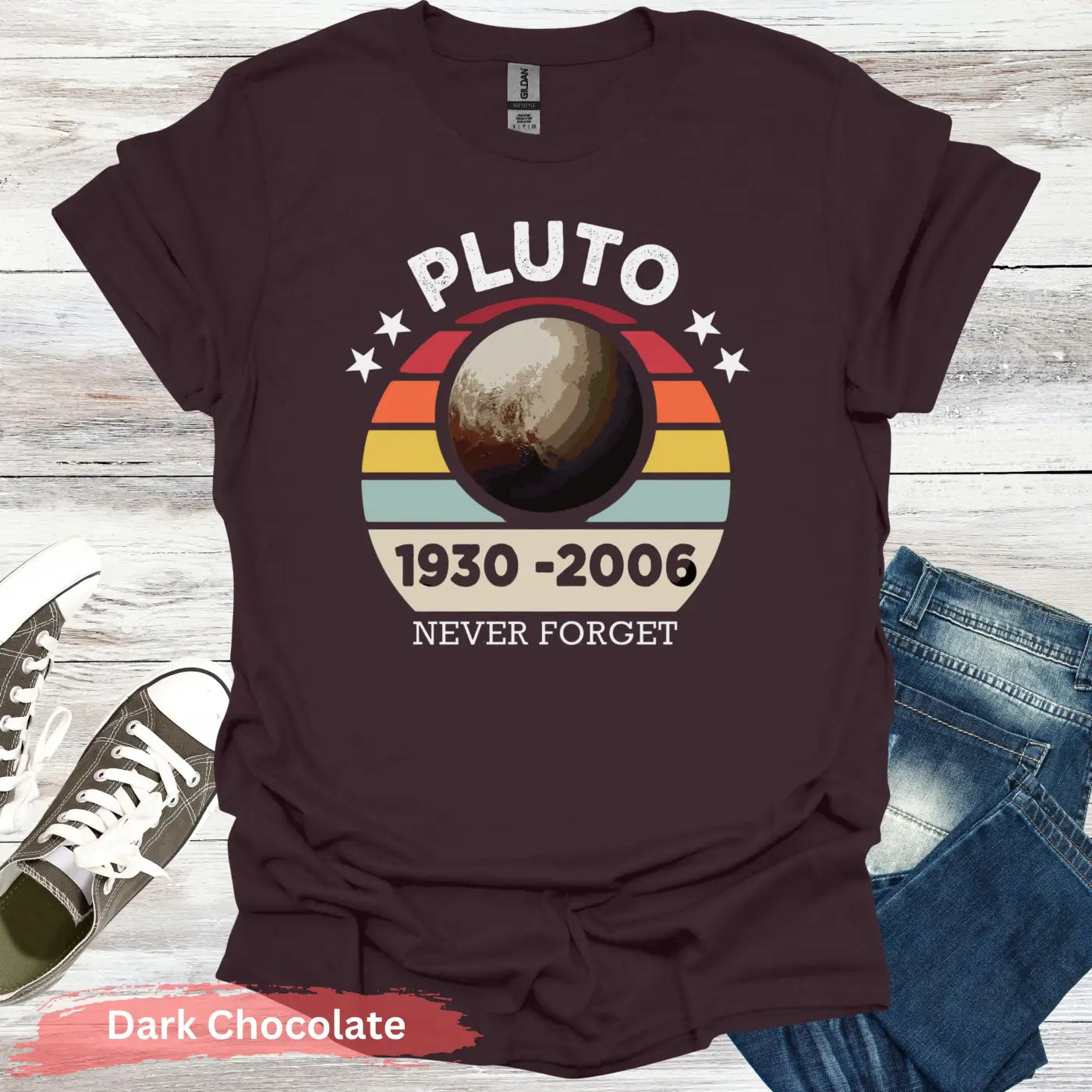 Vintage Pluto Never Forget T-Shirt - S / Dark Chocolate - Physical Item