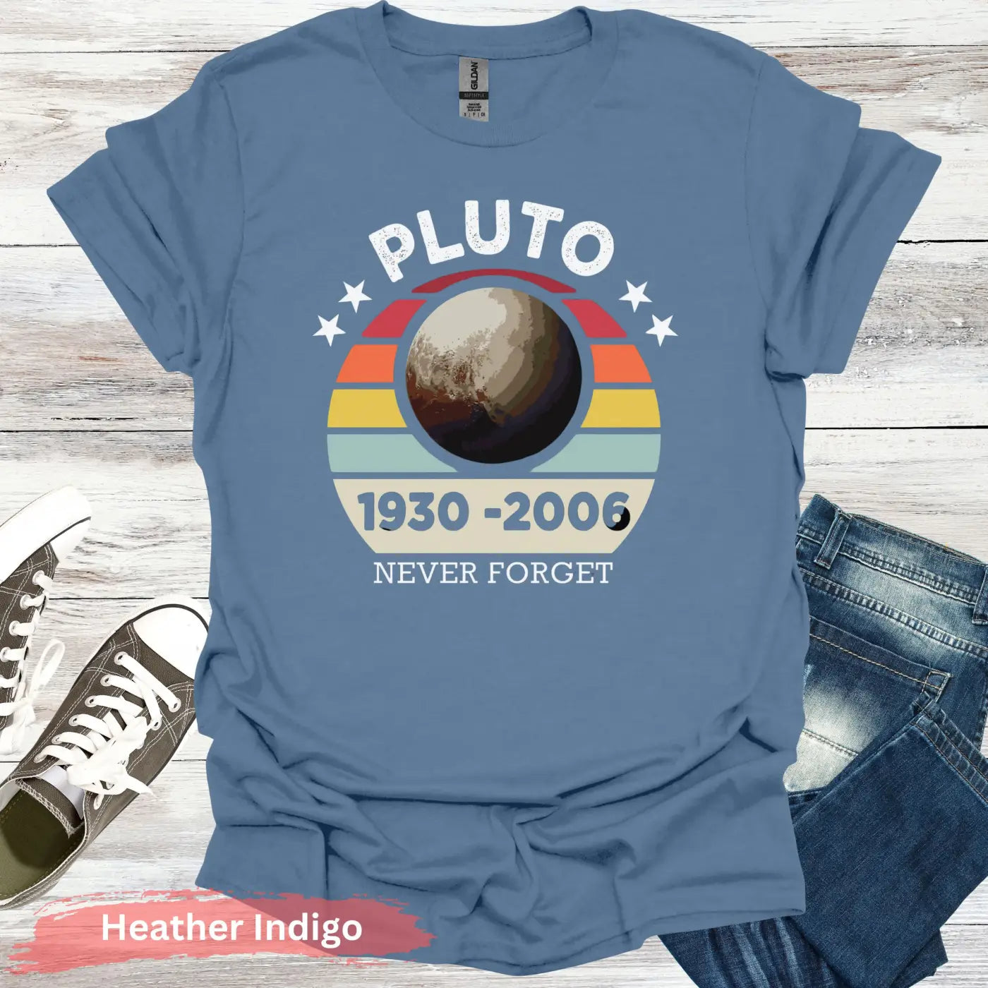 Vintage Pluto Never Forget T-Shirt - S / Heather Indigo - Physical Item