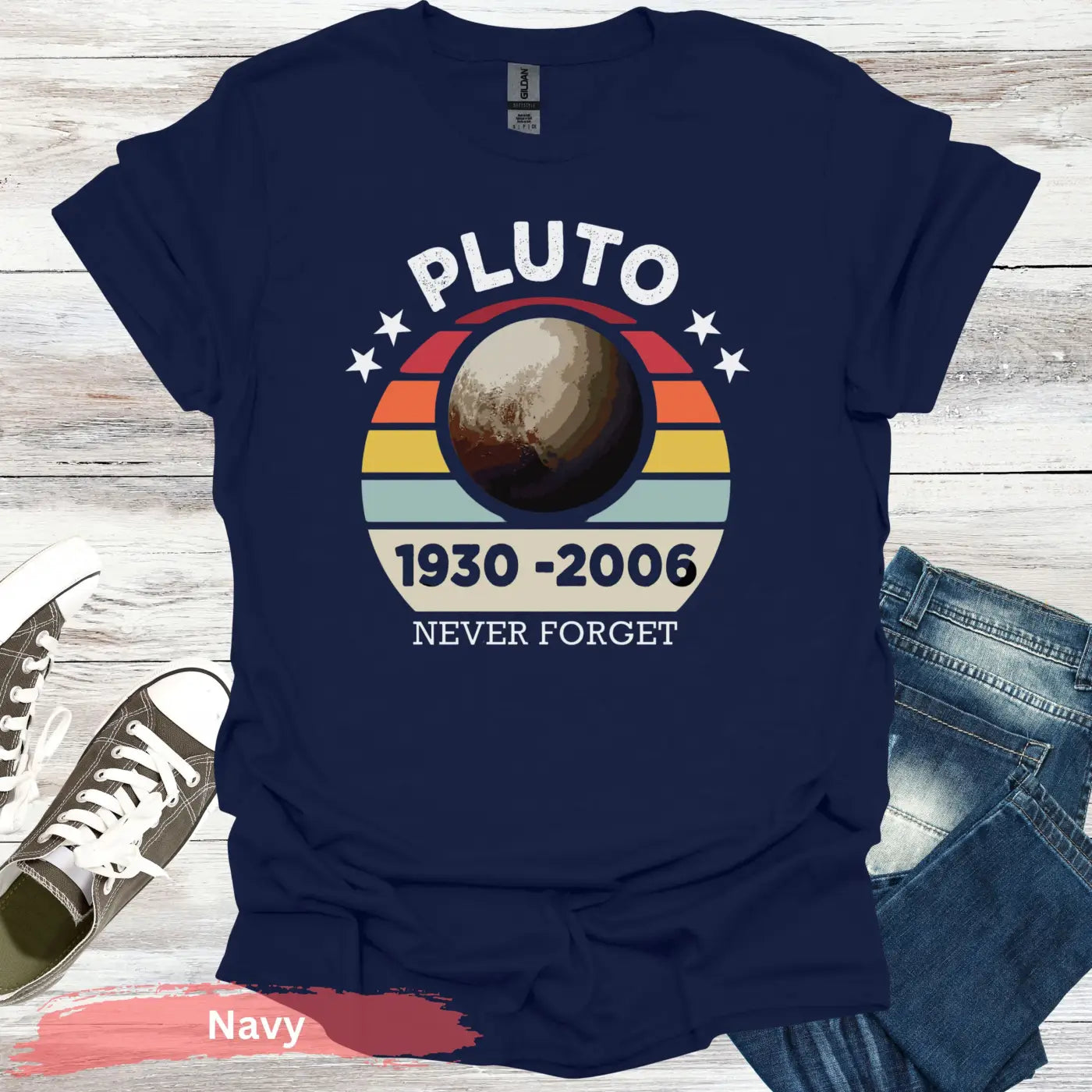 Vintage Pluto Never Forget T-Shirt - S / Navy - Physical Item