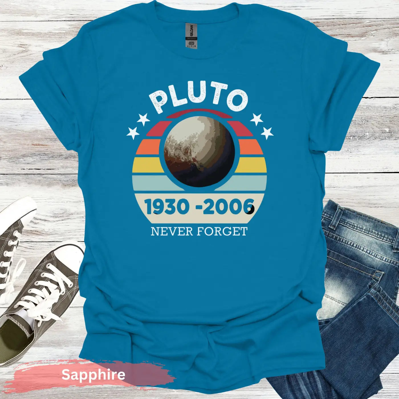 Vintage Pluto Never Forget T-Shirt - S / Sapphire - Physical Item