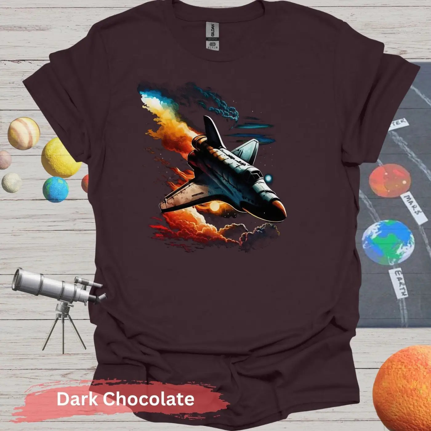 Vintage Space Shuttle Launch T-Shirt - S / Dark Chocolate - Physical Item