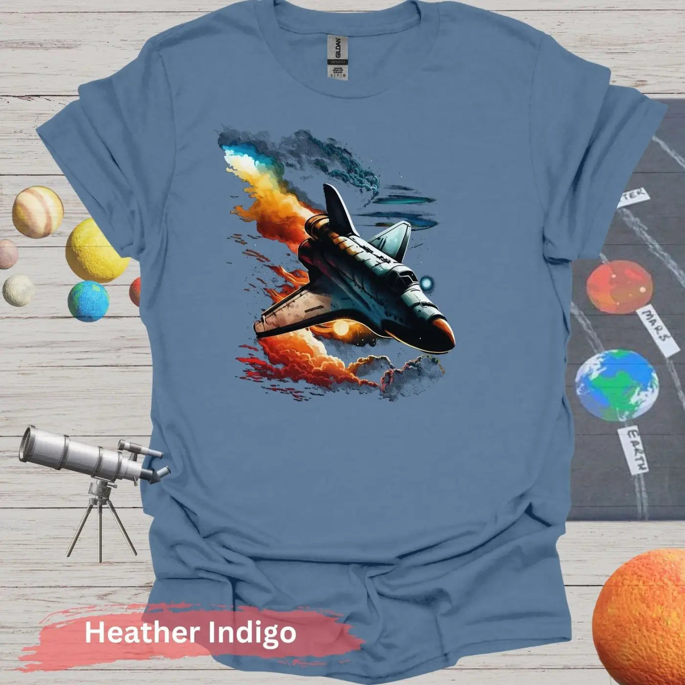 Vintage Space Shuttle Launch T-Shirt - S / Heather Indigo - Physical Item