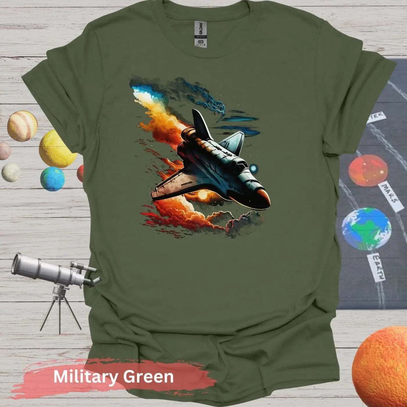 Vintage Space Shuttle Launch T-Shirt - S / Military Green - Physical Item