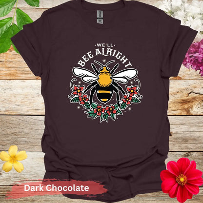 We’ll Bee Alright Floral Graphic T-shirt - S / Dark Chocolate - Physical Item