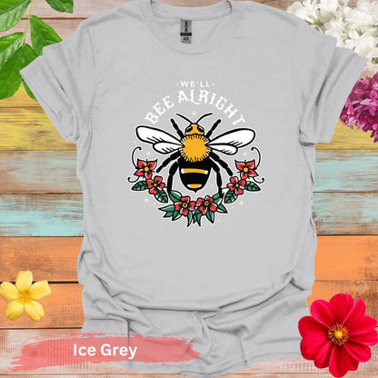 We’ll Bee Alright Floral Graphic T-shirt - S / Ice Grey - Physical Item