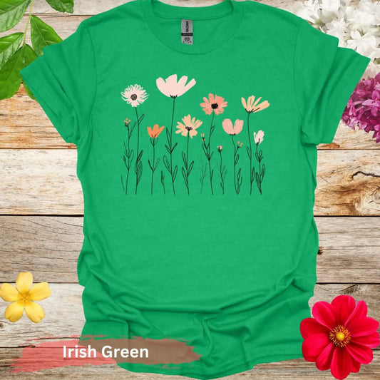 Wildflower Line Art T-Shirt - S / Irish Green - Physical Item