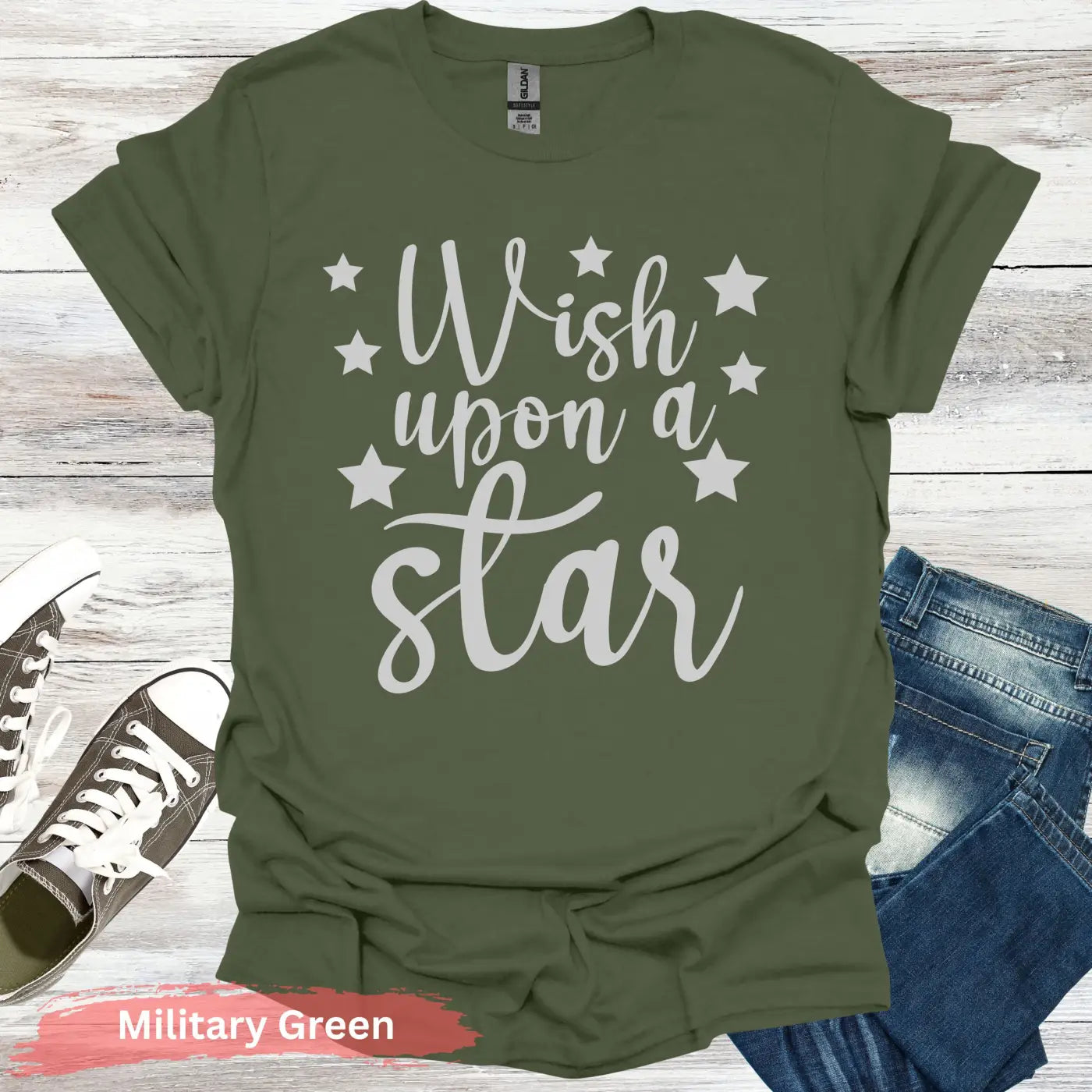 Wish Upon a Star T-shirt - S / Military Green - Physical Item