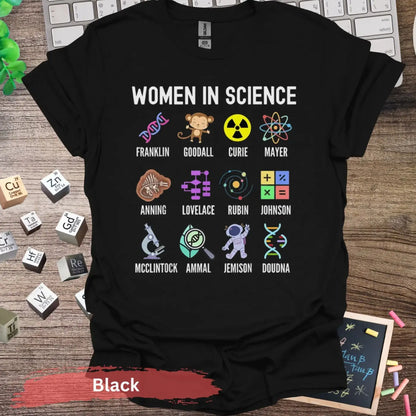 Women in Science Icons T-Shirt - S / Black - Physical Item