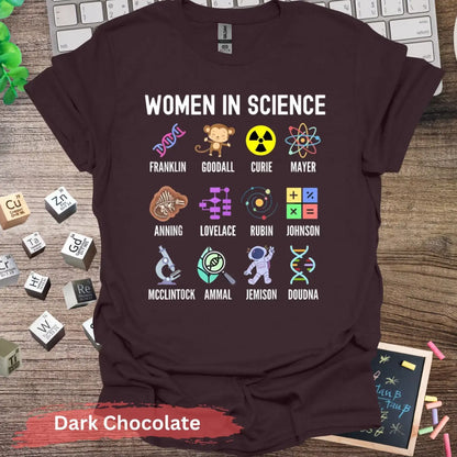 Women in Science Icons T-Shirt - S / Dark Chocolate - Physical Item