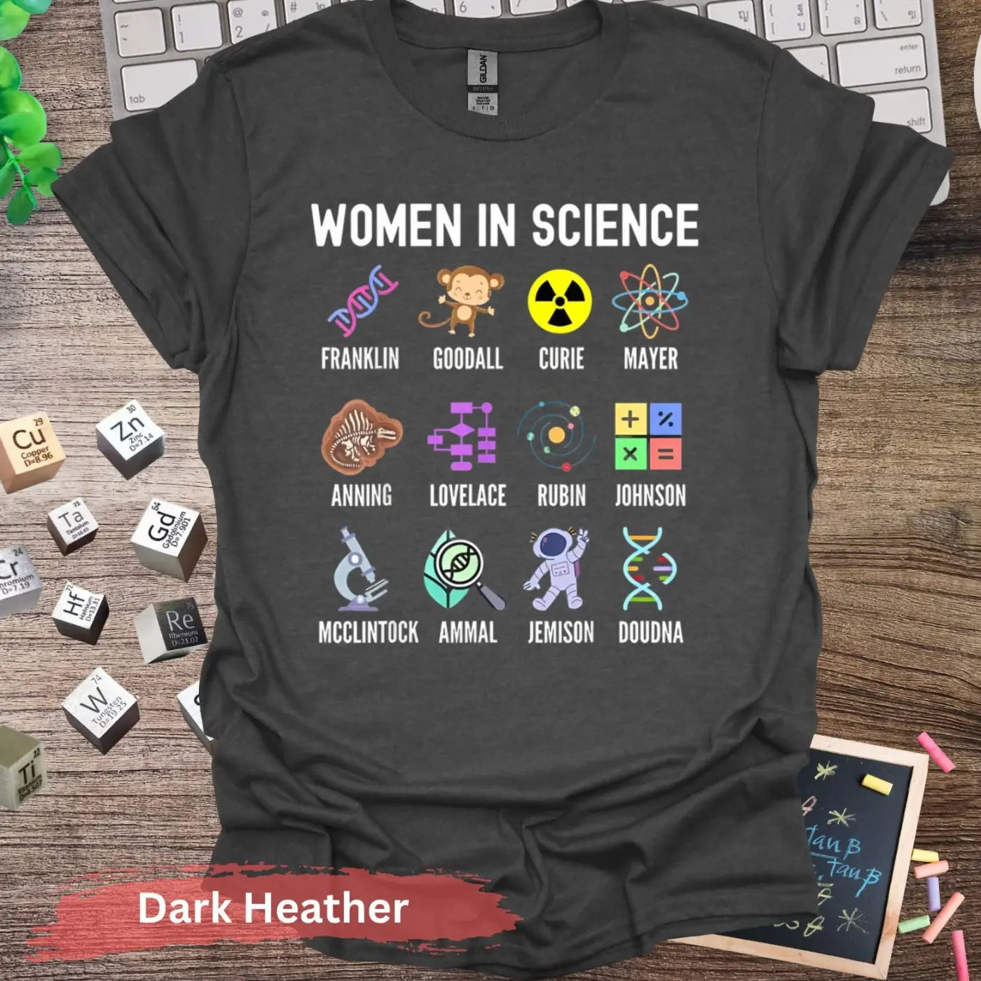 Women in Science Icons T-Shirt - S / Dark Heather - Physical Item