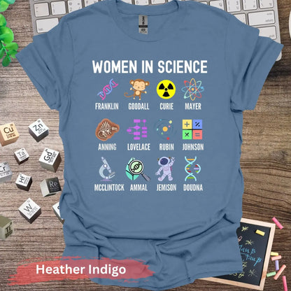 Women in Science Icons T-Shirt - S / Heather Indigo - Physical Item