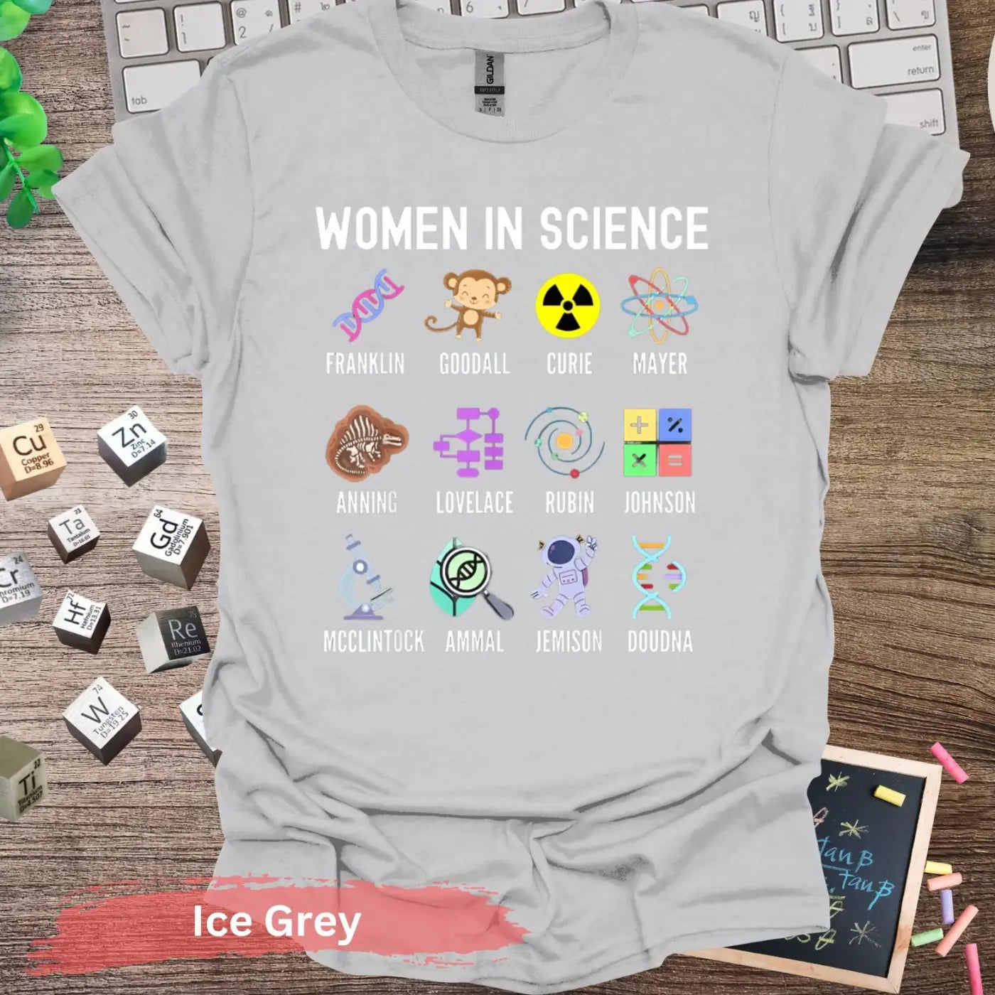 Women in Science Icons T-Shirt - S / Ice Grey - Physical Item