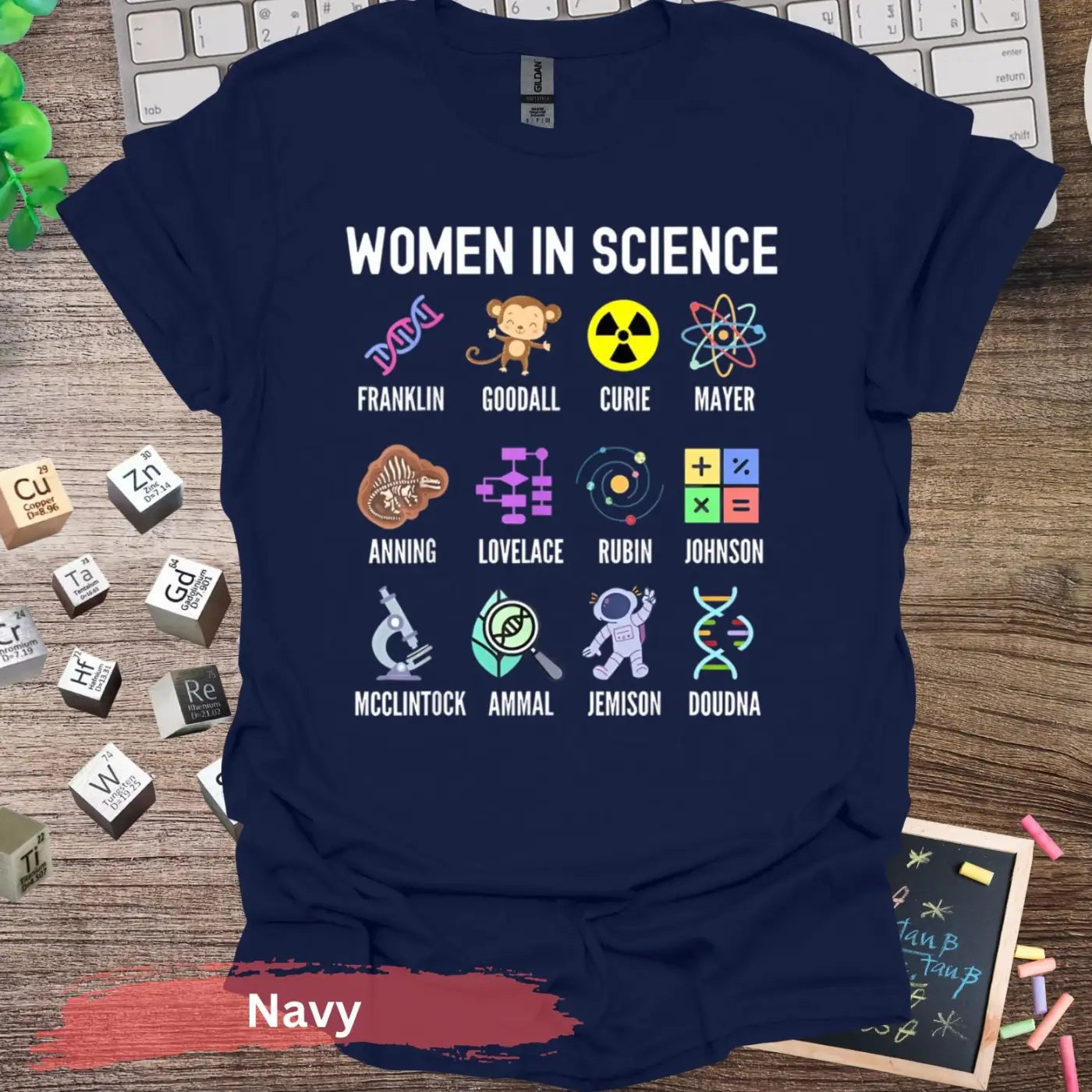 Women in Science Icons T-Shirt - S / Navy - Physical Item