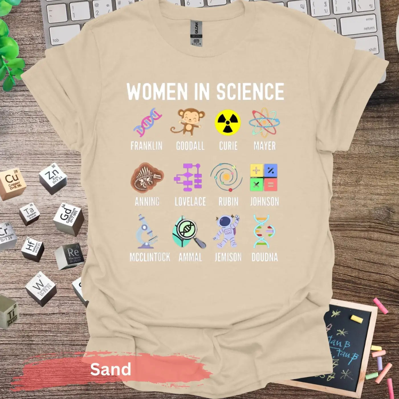 Women in Science Icons T-Shirt - S / Sand - Physical Item