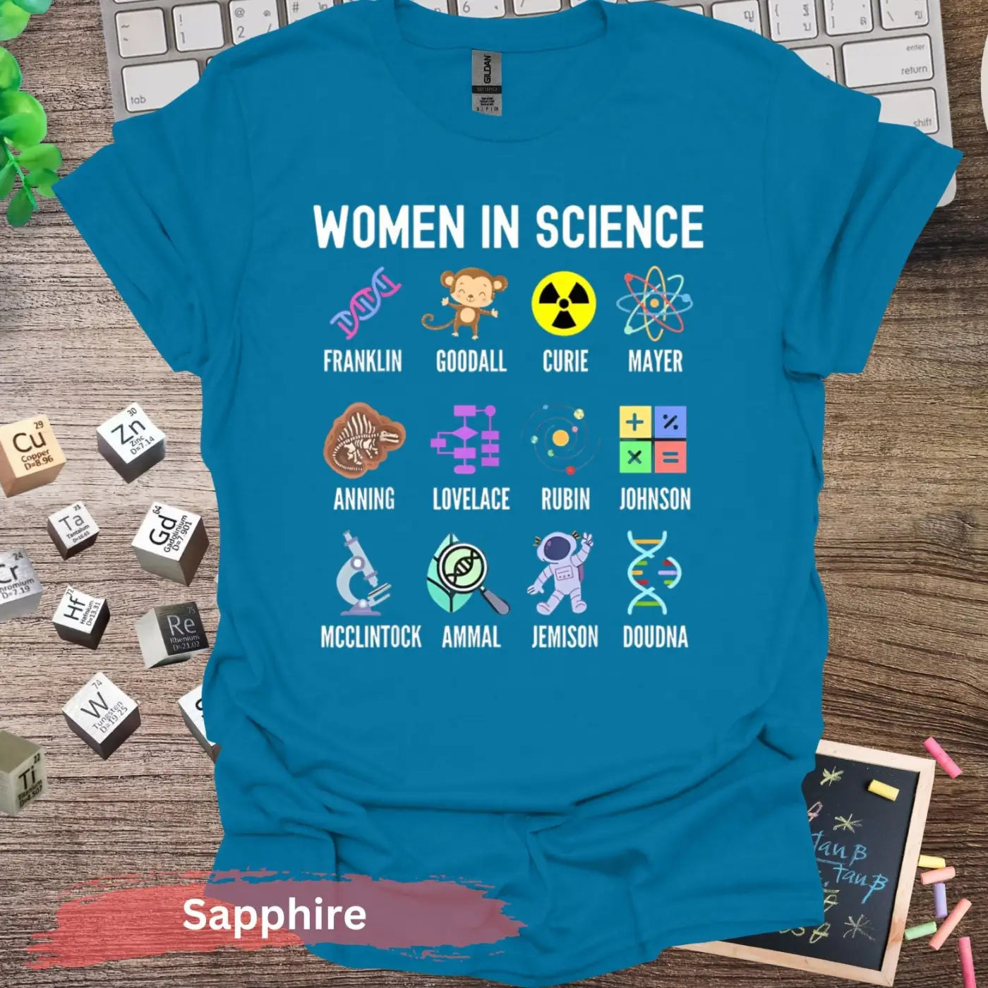 Women in Science Icons T-Shirt - S / Sapphire - Physical Item