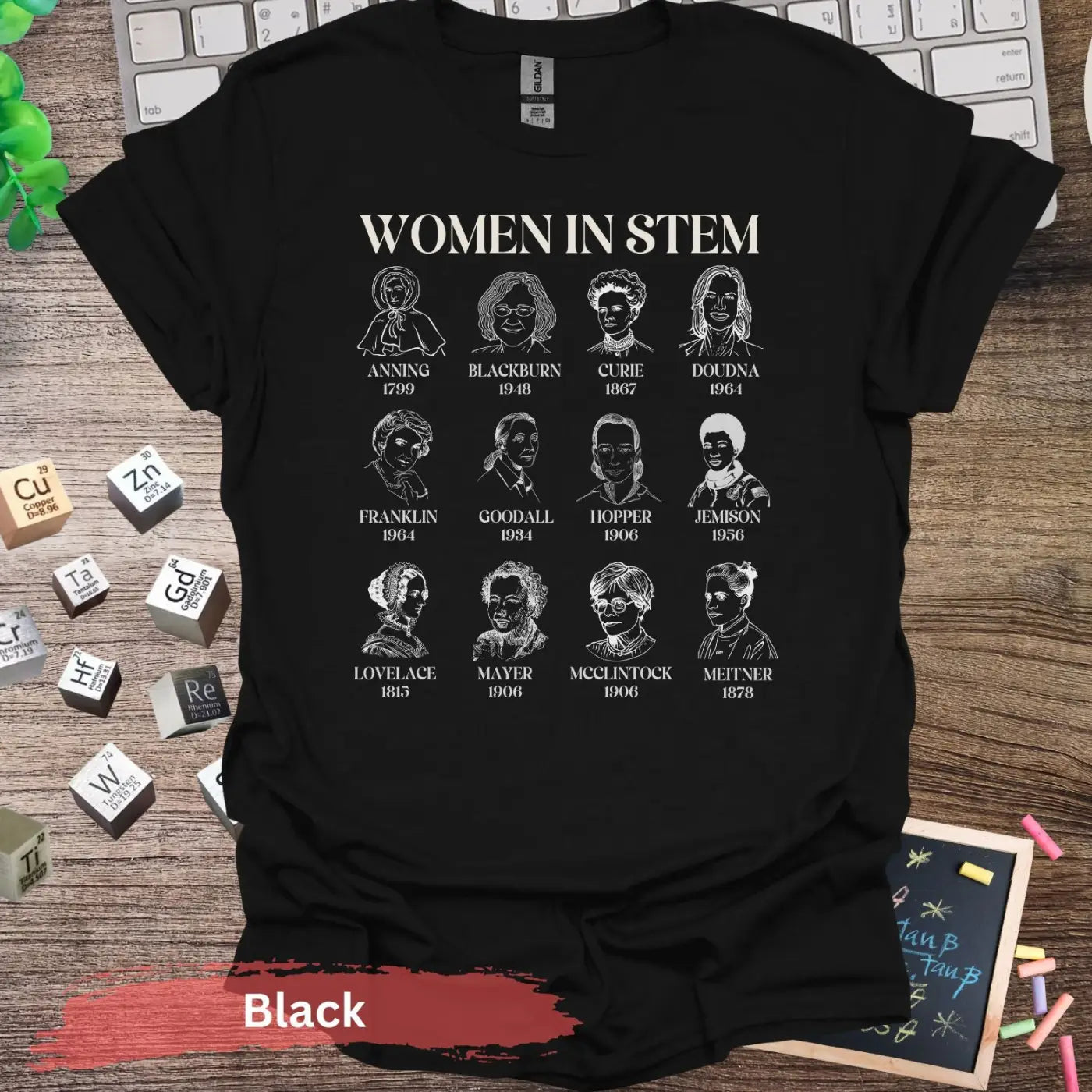 Women in STEM Figures T-Shirt - S / Black - Physical Item