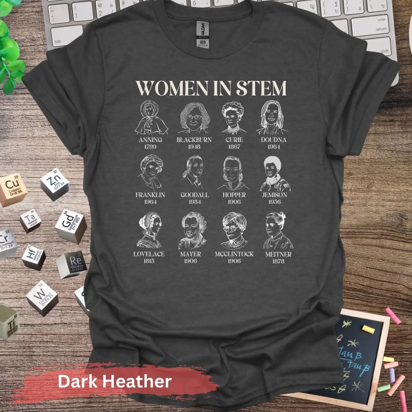 Women in STEM Figures T-Shirt - S / Dark Heather - Physical Item