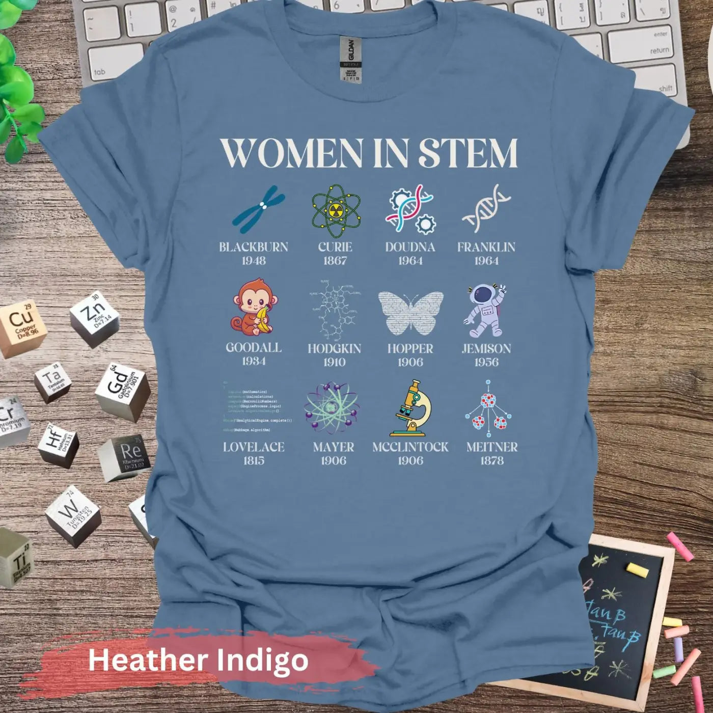 Women in STEM Pioneer Legends T-Shirt - S / Heather Indigo - Physical Item