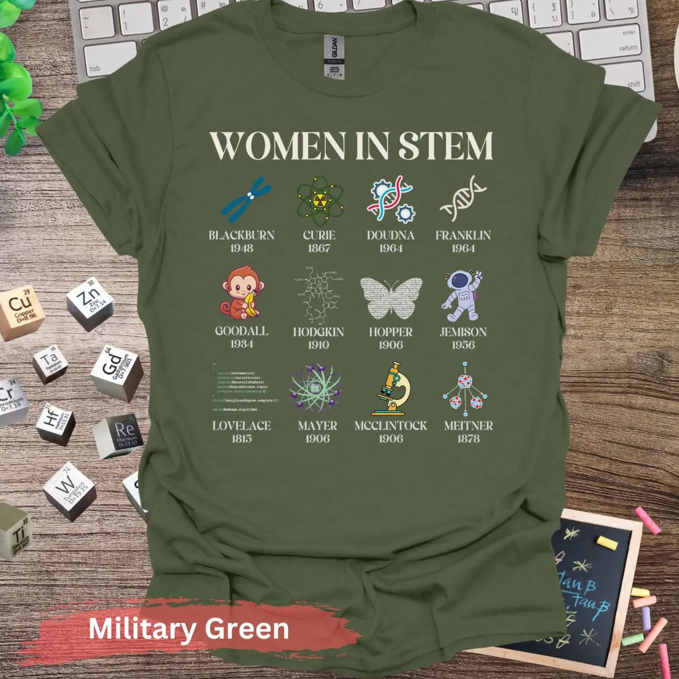 Women in STEM Pioneer Legends T-Shirt - S / Military Green - Physical Item