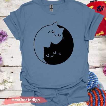 Yin Yang Cats T-shirt - S / Heather Indigo - Physical Item