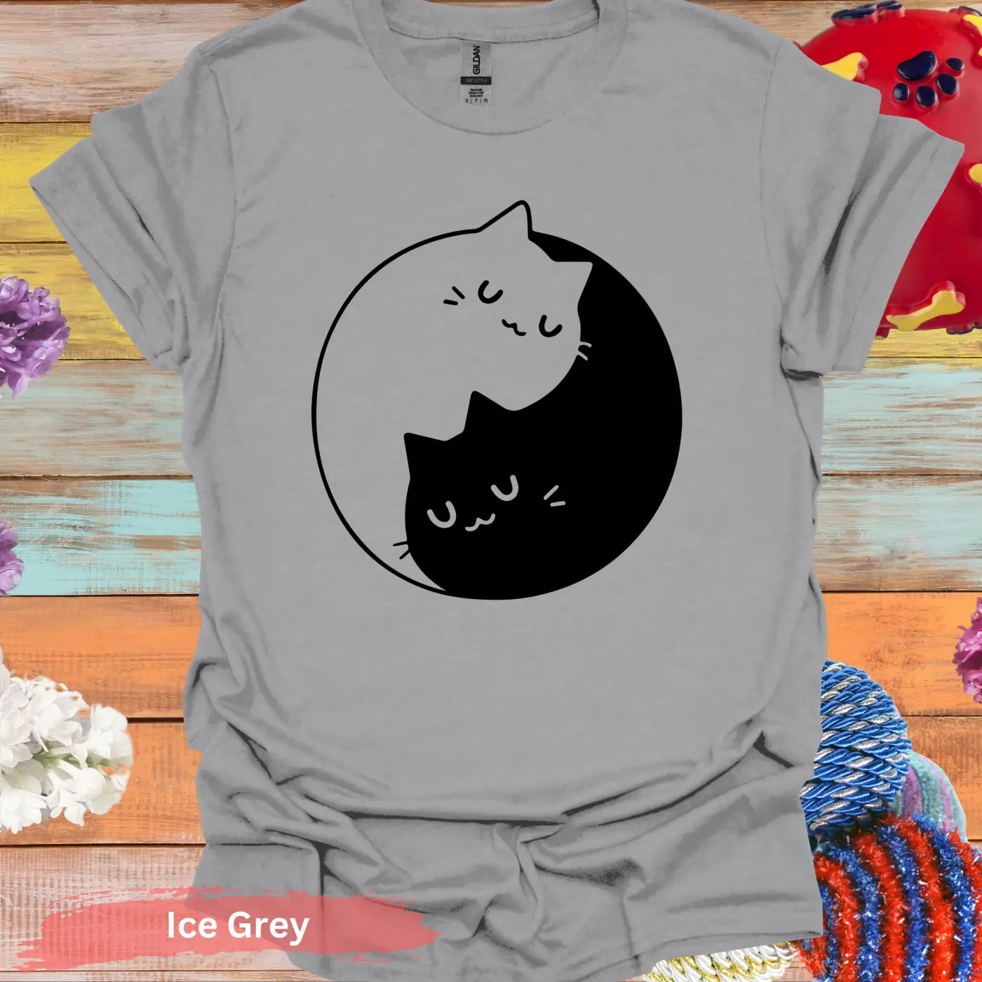 Yin Yang Cats T-shirt - S / Ice Grey - Physical Item