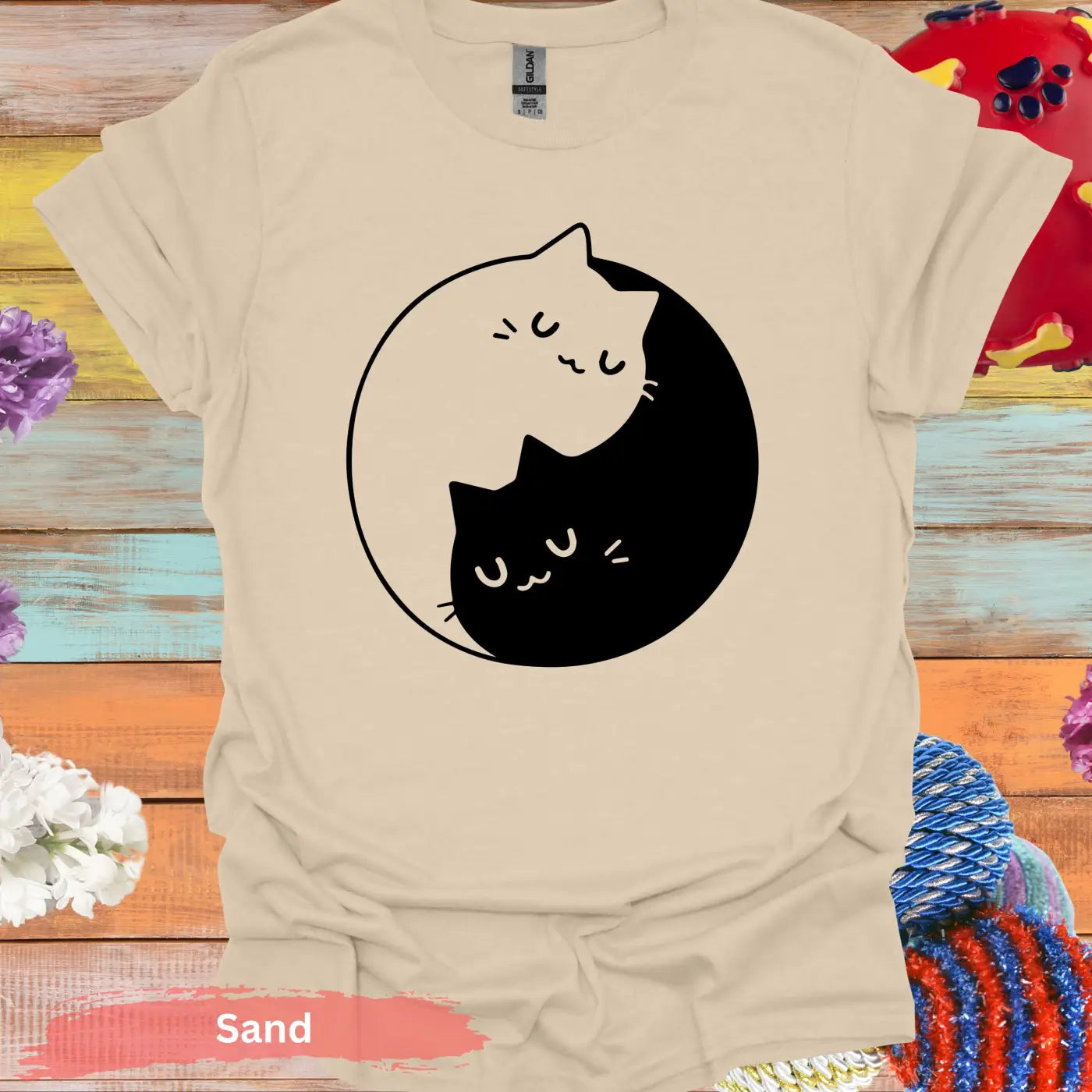 Yin Yang Cats T-shirt - S / Sand - Physical Item