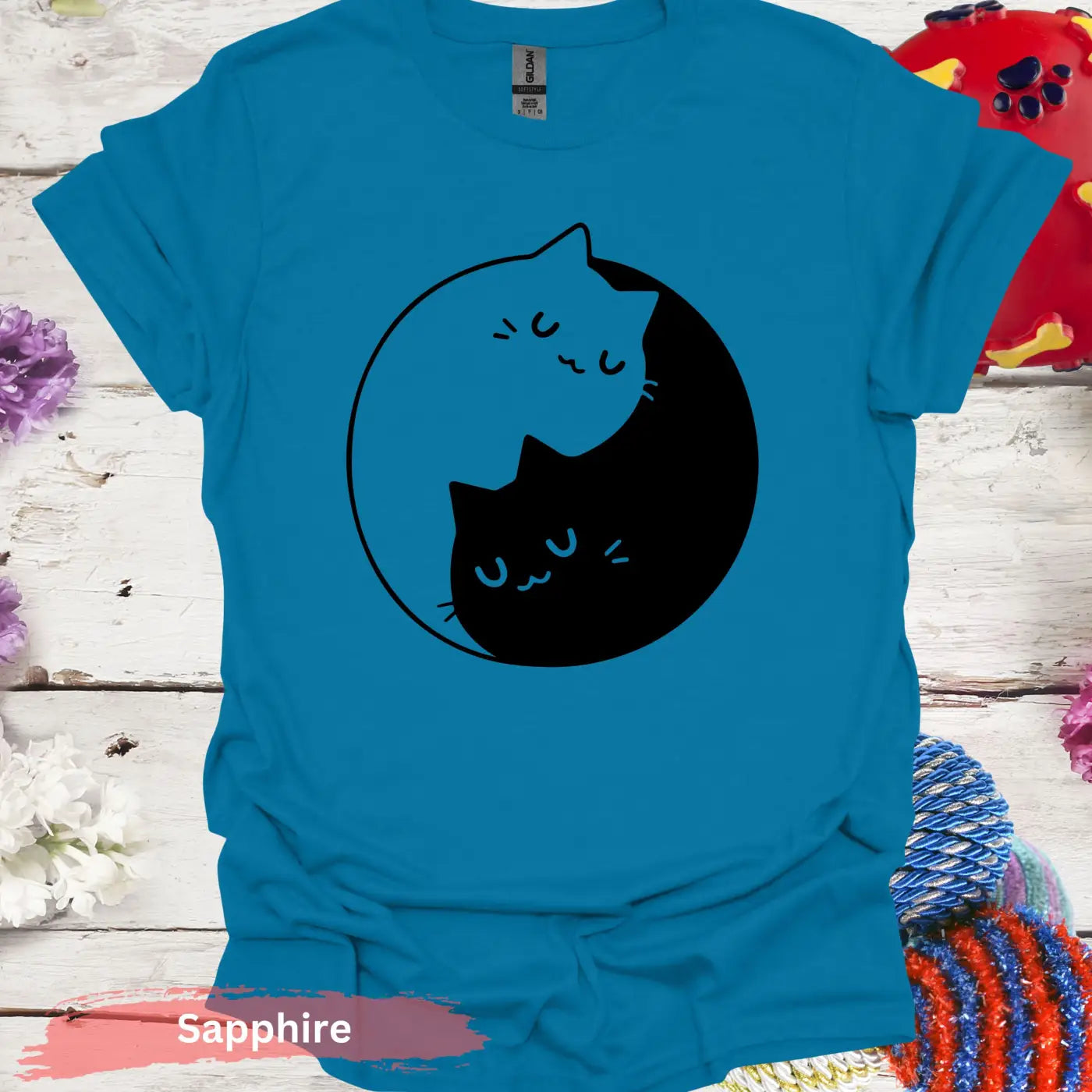 Yin Yang Cats T-shirt - S / Sapphire - Physical Item